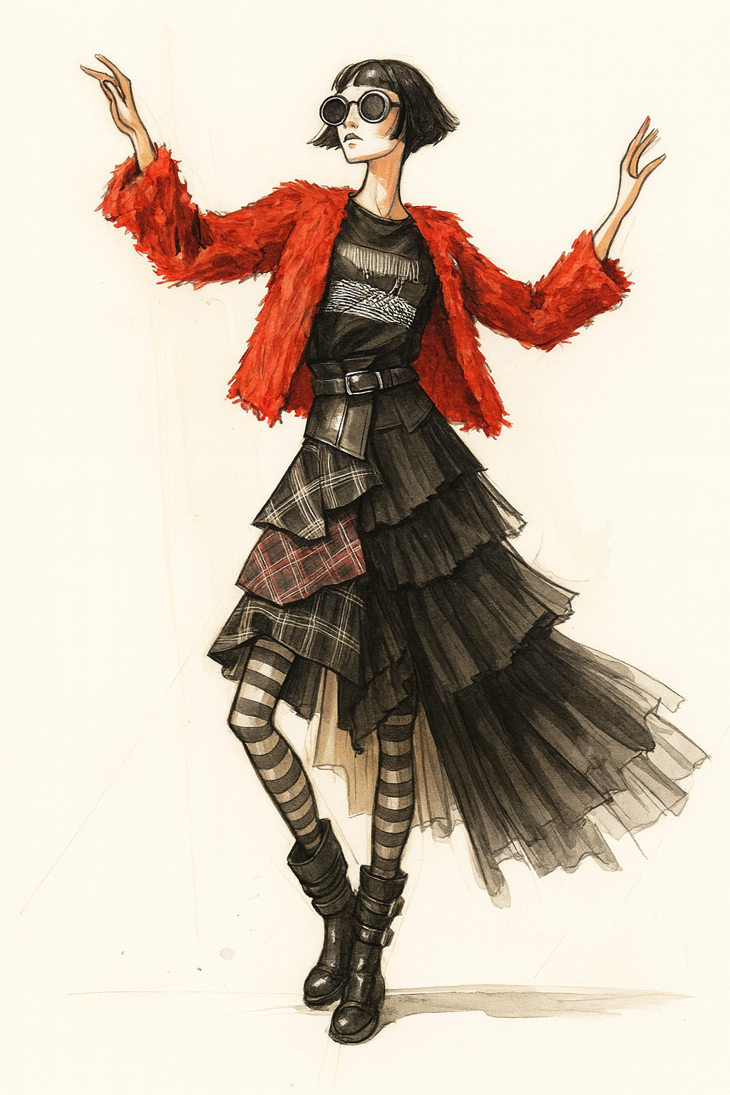 Rebel Romance Shaggy Sweater – Bold Punk-Inspired Streetwear Knit - Fiery Red