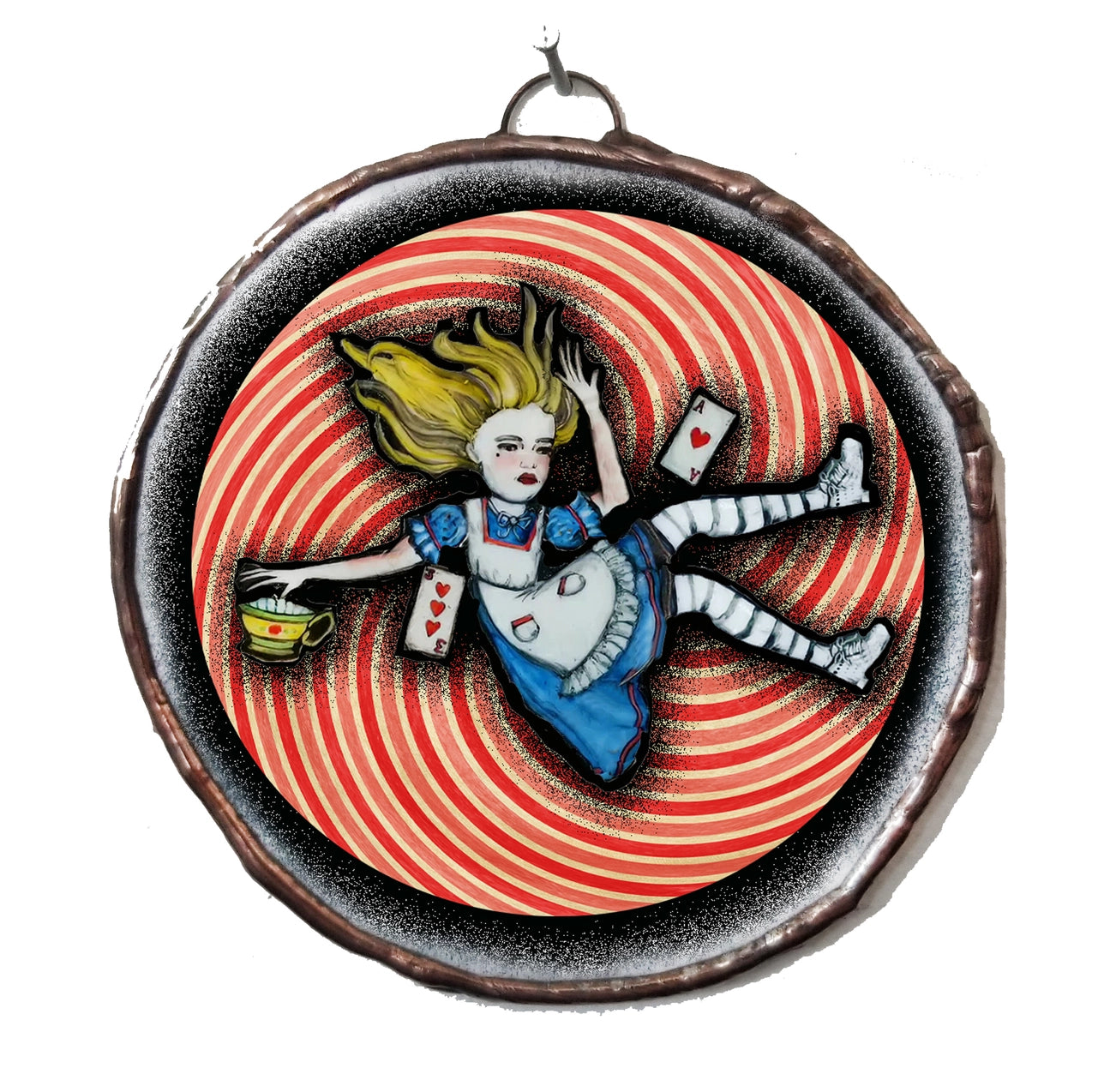 🌀 “Down the Rabbit Hole” – Alice in Wonderland Enameled Glass Ornament