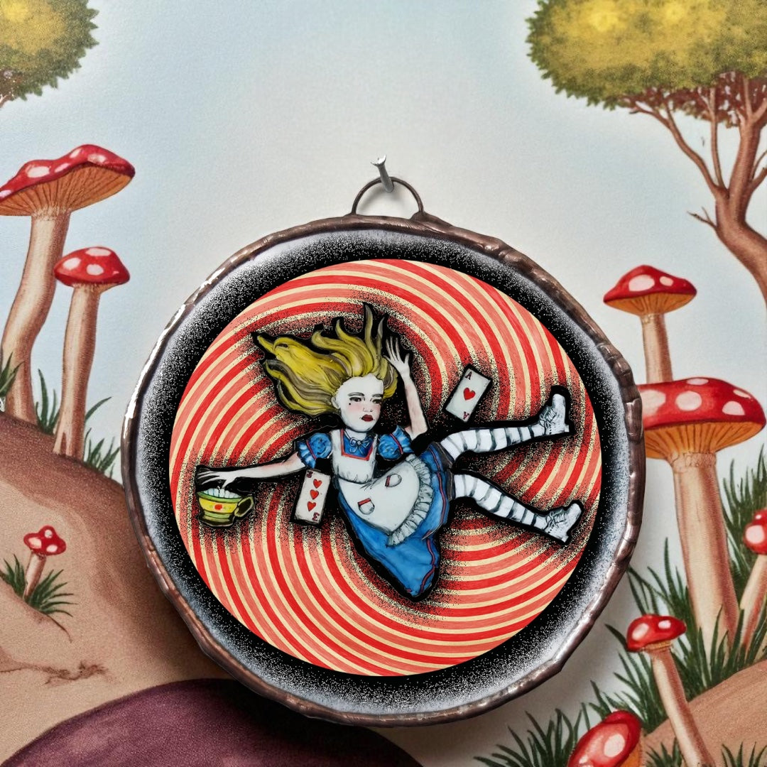 🌀 “Down the Rabbit Hole” – Alice in Wonderland Enameled Glass Ornament