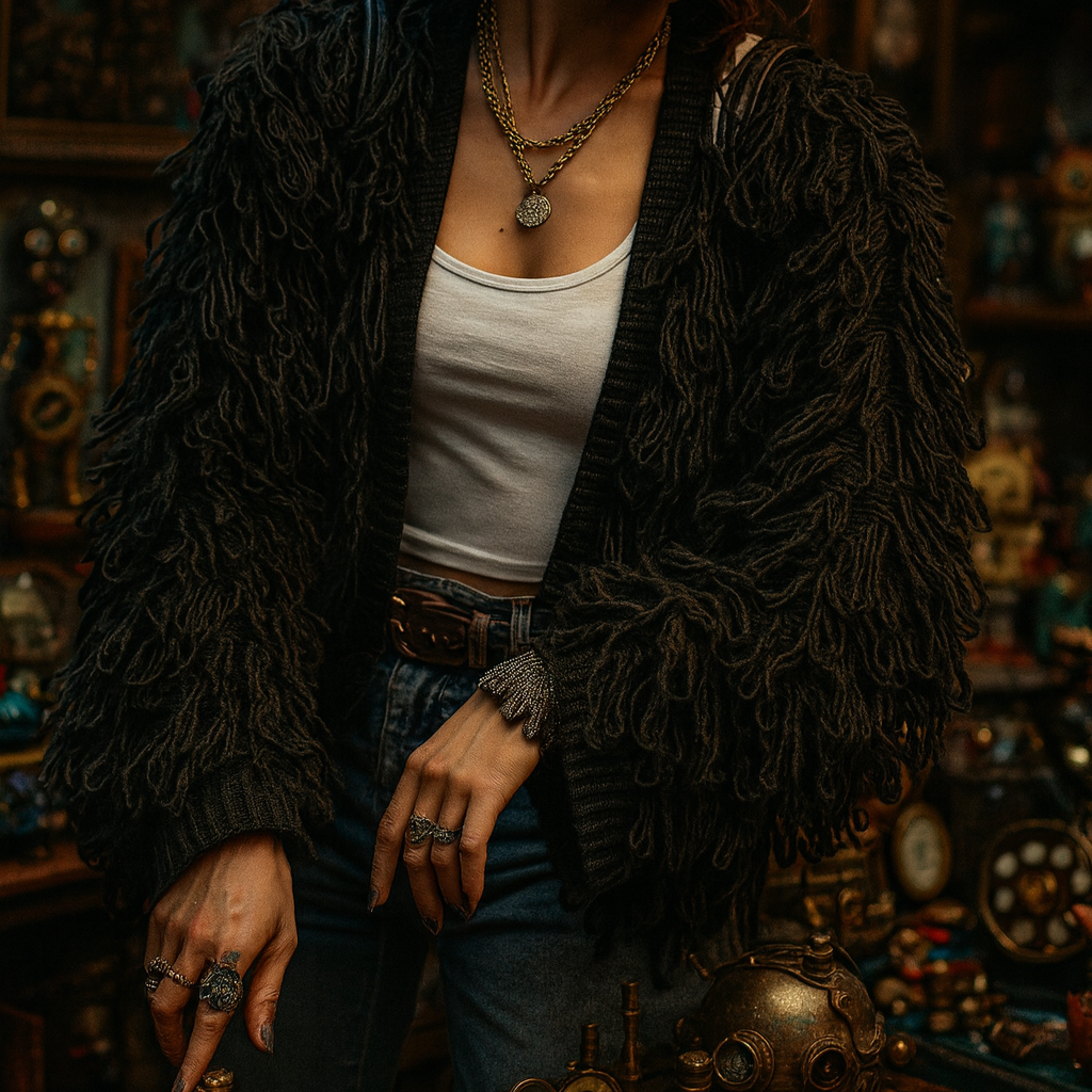 Rebel Romance Shaggy Sweater – Bold Punk-Inspired Streetwear Knit - Classic Black