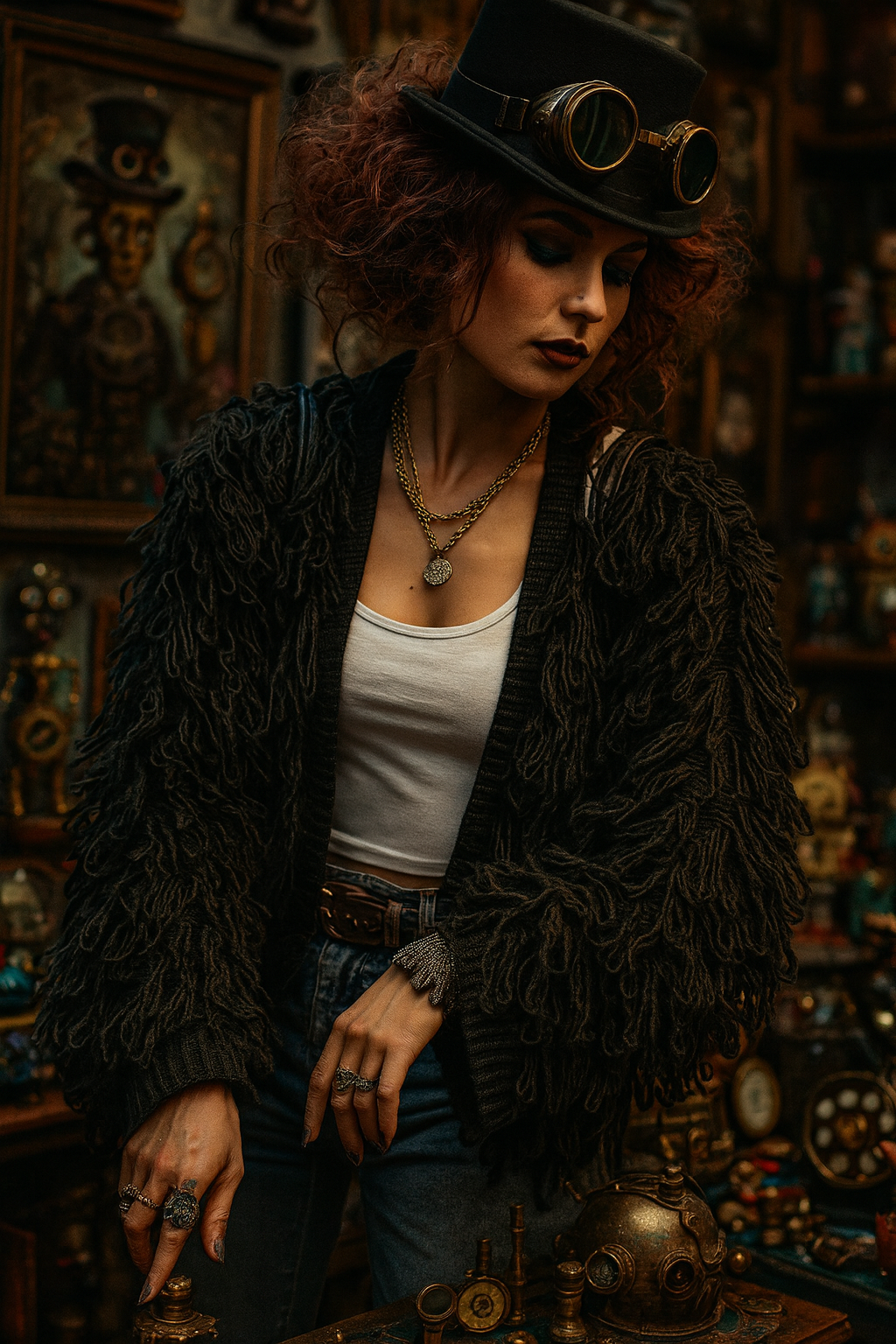 Rebel Romance Shaggy Sweater – Bold Punk-Inspired Streetwear Knit - Classic Black