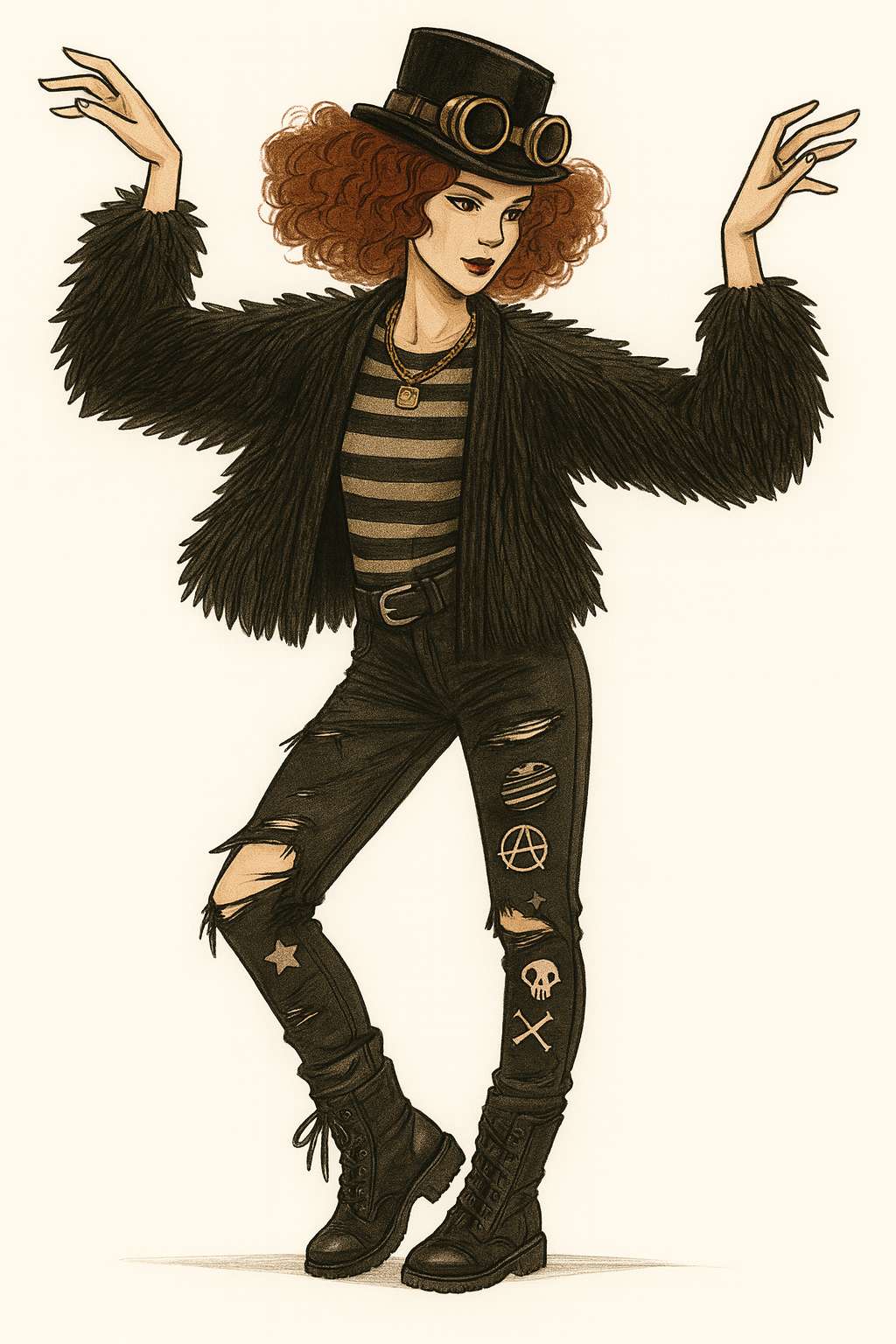 Rebel Romance Shaggy Sweater – Bold Punk-Inspired Streetwear Knit - Classic Black