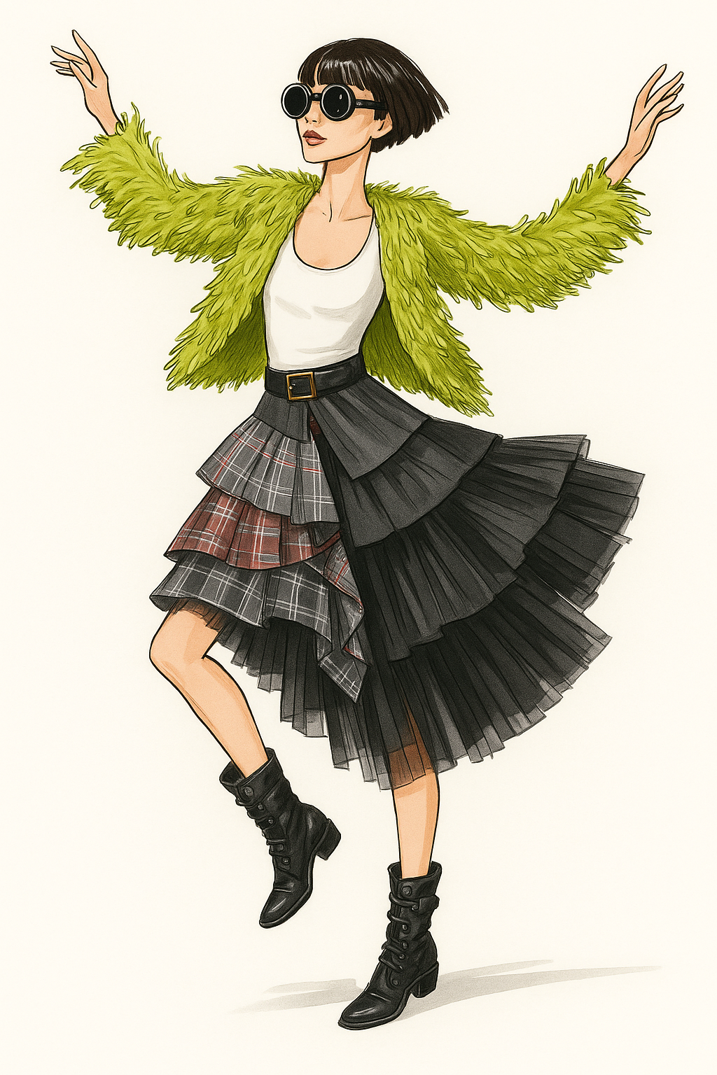 Rebel Romance Shaggy Sweater – Bold Punk-Inspired Streetwear Knit - Moss Green