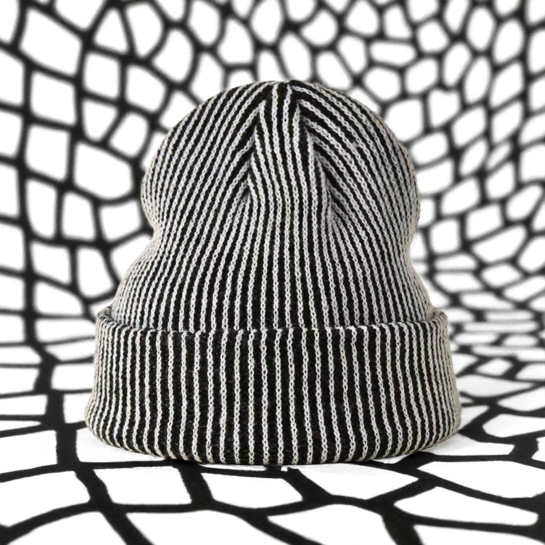 The Hypnotist’s Op-Art Knit Beanie - Black/White