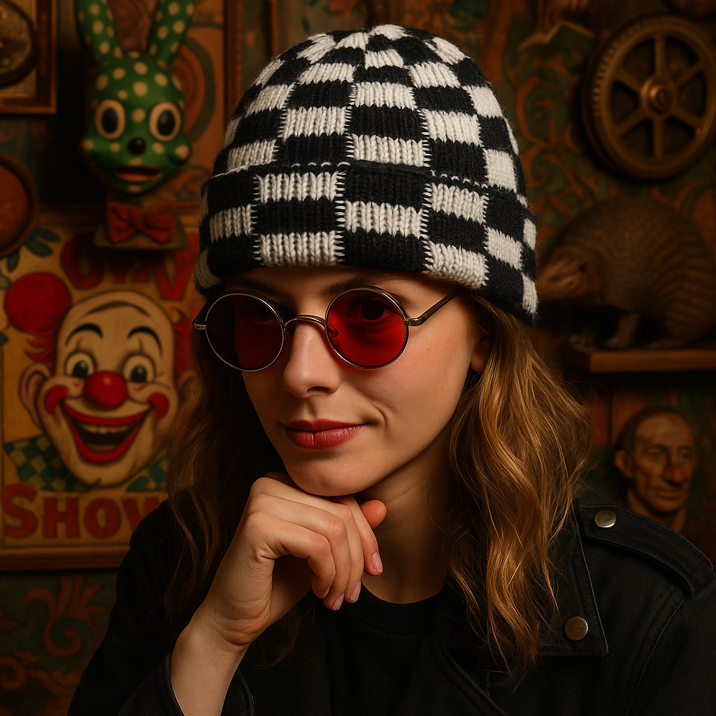 Optical Funk Checkerboard Knit Beanie – Double-Layer Retro Cool (BLACK/WHITE)