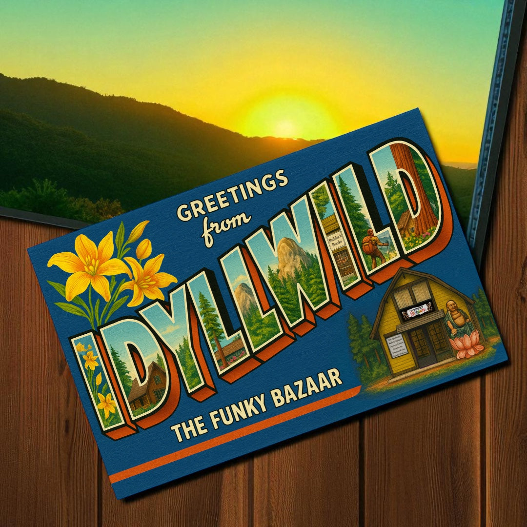 “Greetings from Idyllwild” Vintage-Style Postcard – The Funky Bazaar Edition