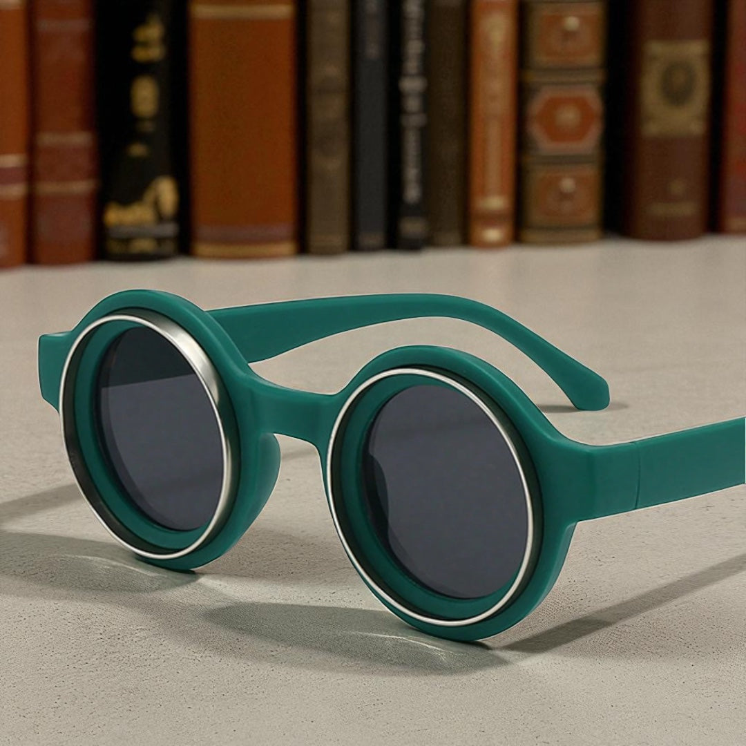 Retro Round Green Sunglasses – Funky Steampunk Festival Shades