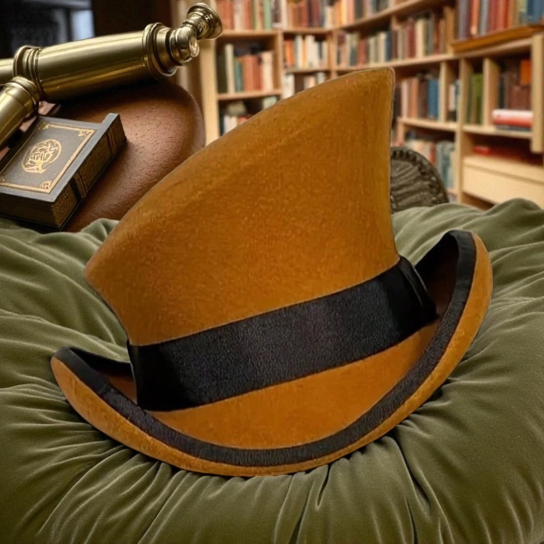 The Whiskey Curio Top Hat – Steampunk Surrealist Victorian Statement Hat CARAMEL BROWN