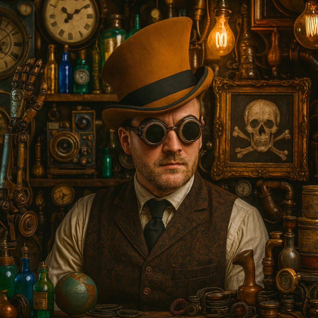 The Whiskey Curio Top Hat – Steampunk Surrealist Victorian Statement Hat CARAMEL BROWN