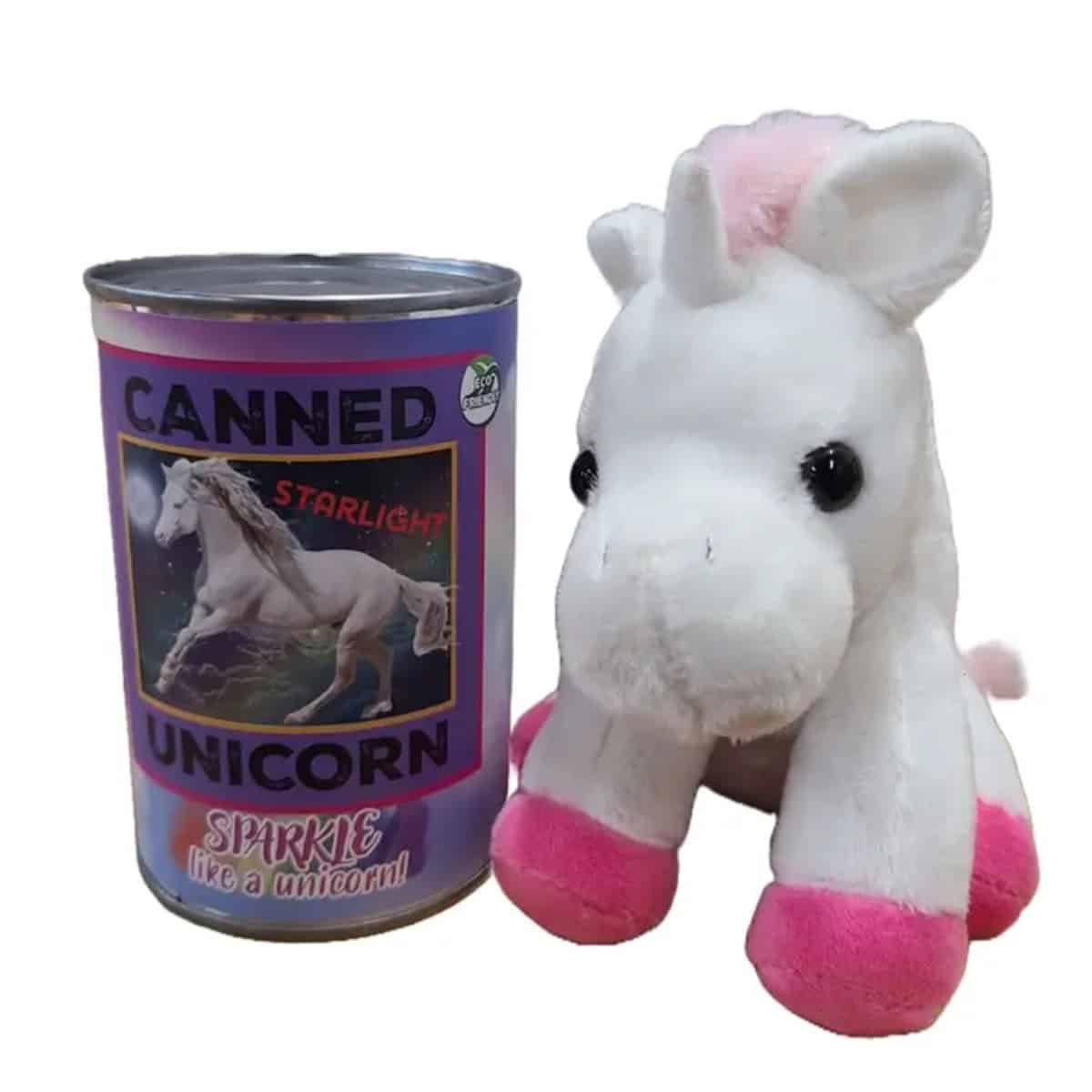 Canned Unicorn – Whimsical Idyllwild Forest Myth Plush Collectible in a Can (White)