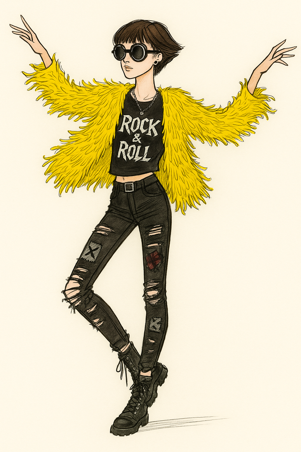 Rebel Romance Shaggy Sweater – Bold Punk-Inspired Streetwear Knit - Caution Yellow