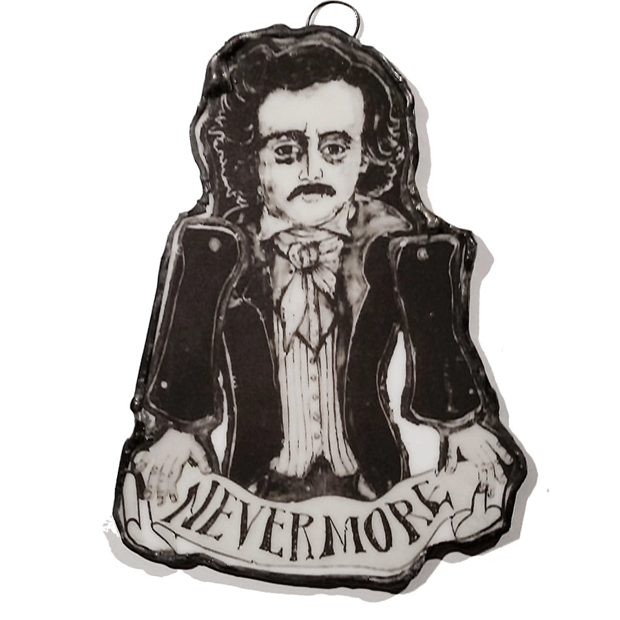 🕯️ “Nevermore” – Edgar Allan Poe Gothic Glass Art Ornament
