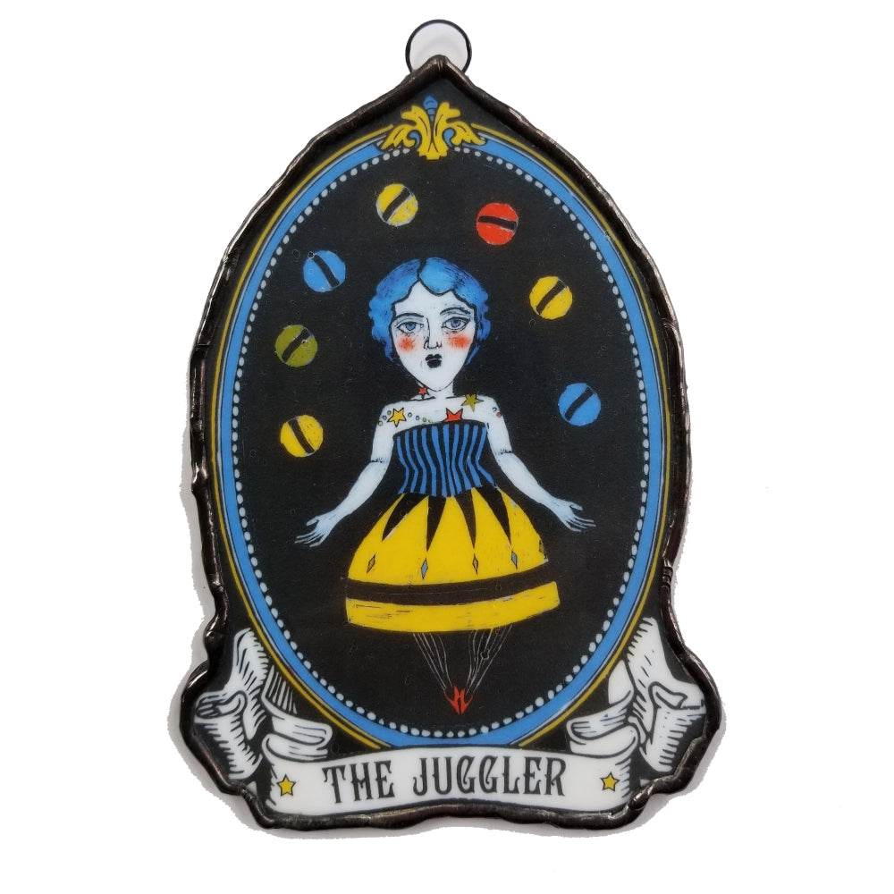 🎪 “The Juggler” – Steampunk Circus Enameled Glass Ornament