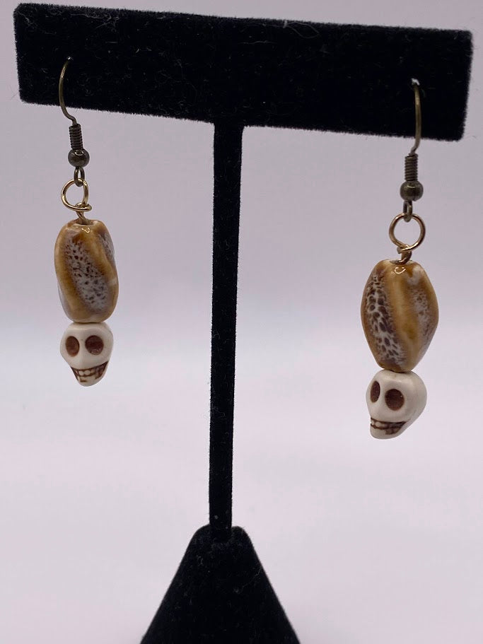 Skull Earrings with ceramic bead