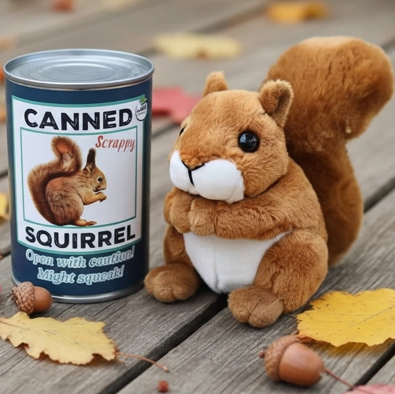 Canned Mountain Squirrel – Idyllwild Woodland Mischief Plush Collectible in a Can
