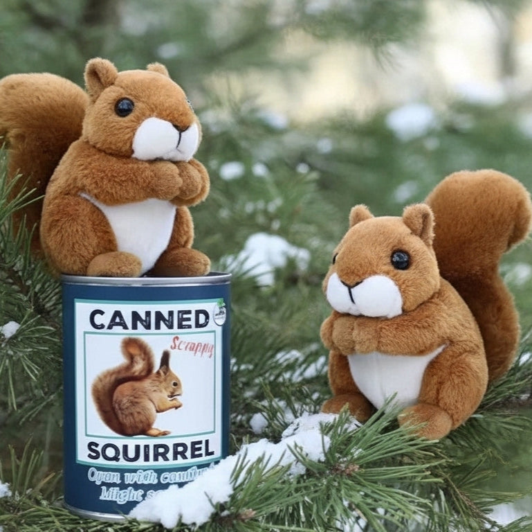 Canned Mountain Squirrel – Idyllwild Woodland Mischief Plush Collectible in a Can