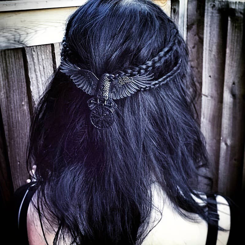 Vintage Viking Black Raven Hair Clip Duckbill Clip