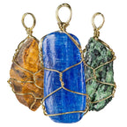WIRE WRAP ROUGH STONE AND GOLD PENDANTS
