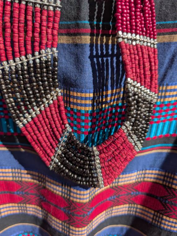 Vintage Christune Forti Cotton Dress & Beaded Necklace