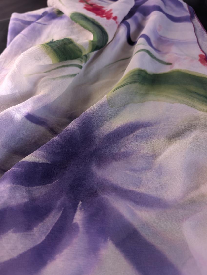 Hand Painted Silk Scarf, Vintage Lisa L.