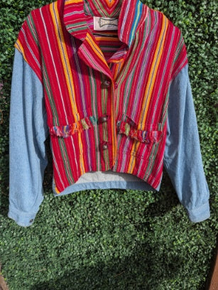 Vintage Denim jacket t 1970's multicolored woven cotton