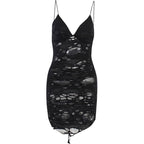 Sexy Black Ruched Midi Dress With Split Hem