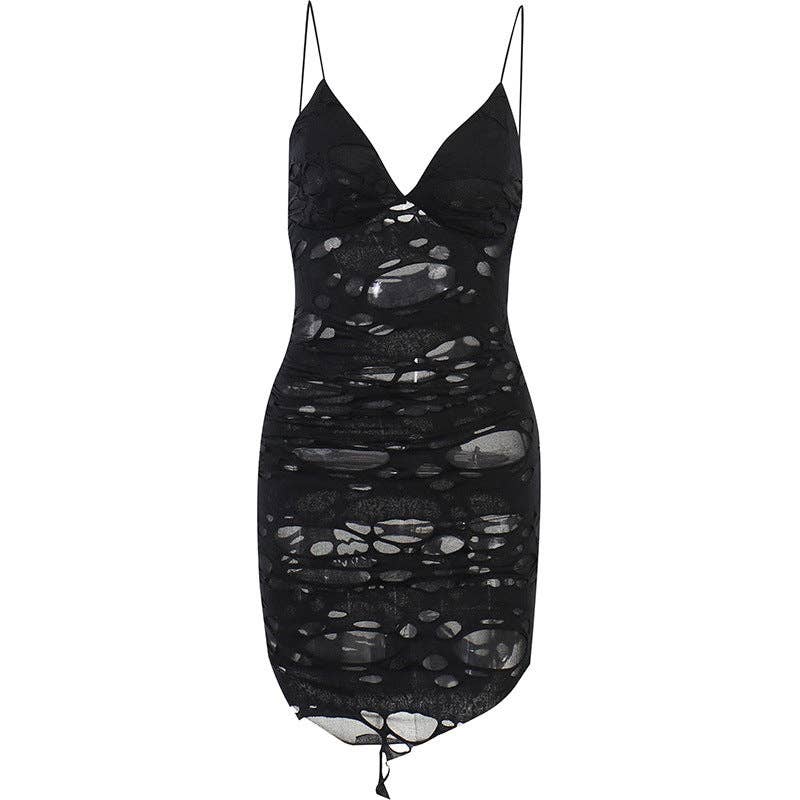 Sexy Black Ruched Midi Dress With Split Hem
