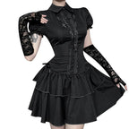 Black A-Line Dress With Bow Short Sleeves