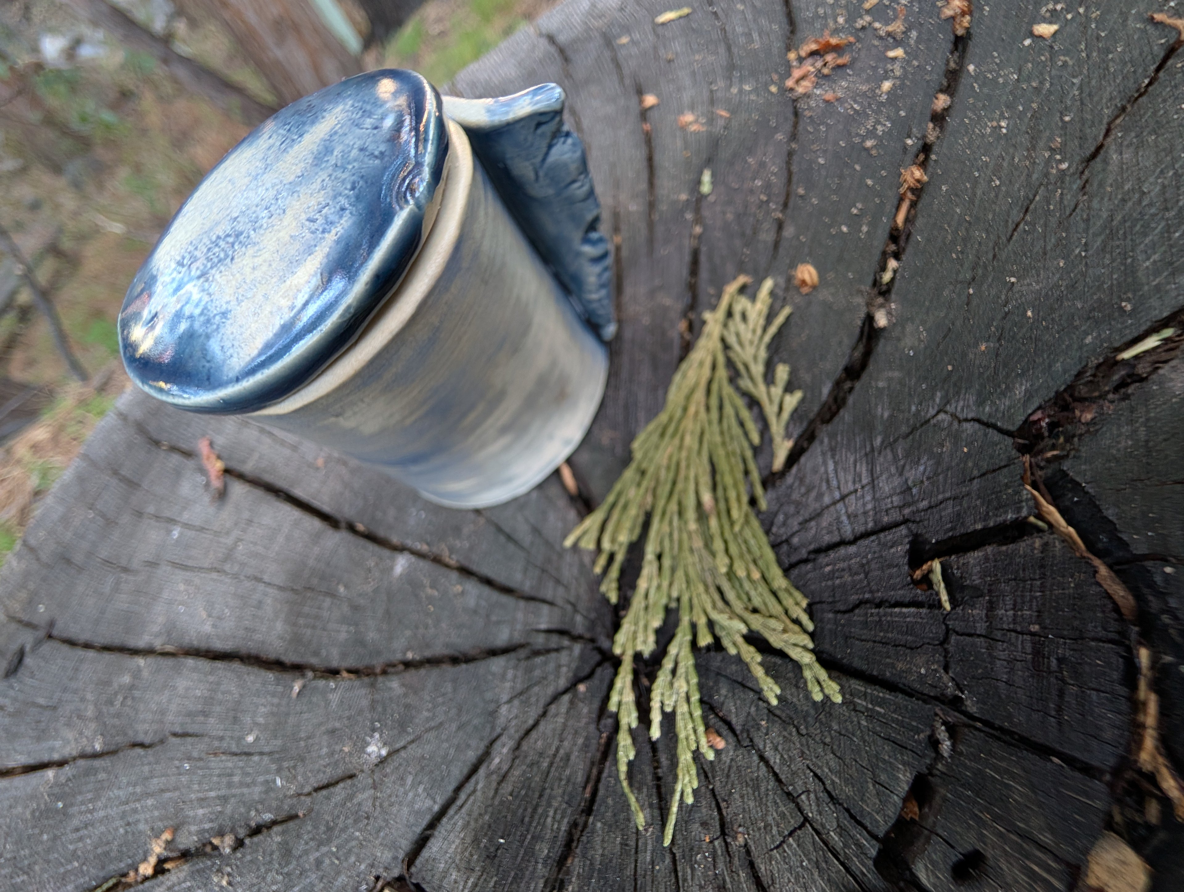 Unravel Arts Faded Denim Vessel + lid