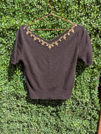 1940's Boat Neck Sweater with Embroidery