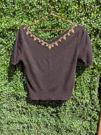 1940's Boat Neck Sweater with Embroidery