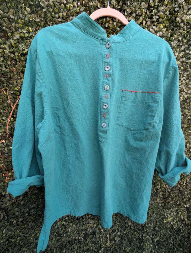 Teal Tunic 100% Cotton hand stitching detailing
