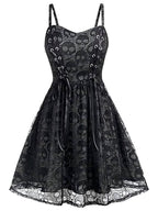 Punk Skull Pattern Lace Cami Dress