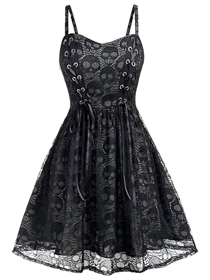 Punk Skull Pattern Lace Cami Dress