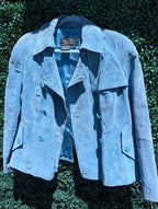 Baby Blue Leather Peacoat ( Size L) vintage JGD