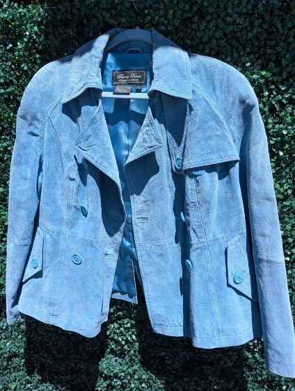 Baby Blue Leather Peacoat ( Size L) vintage JGD