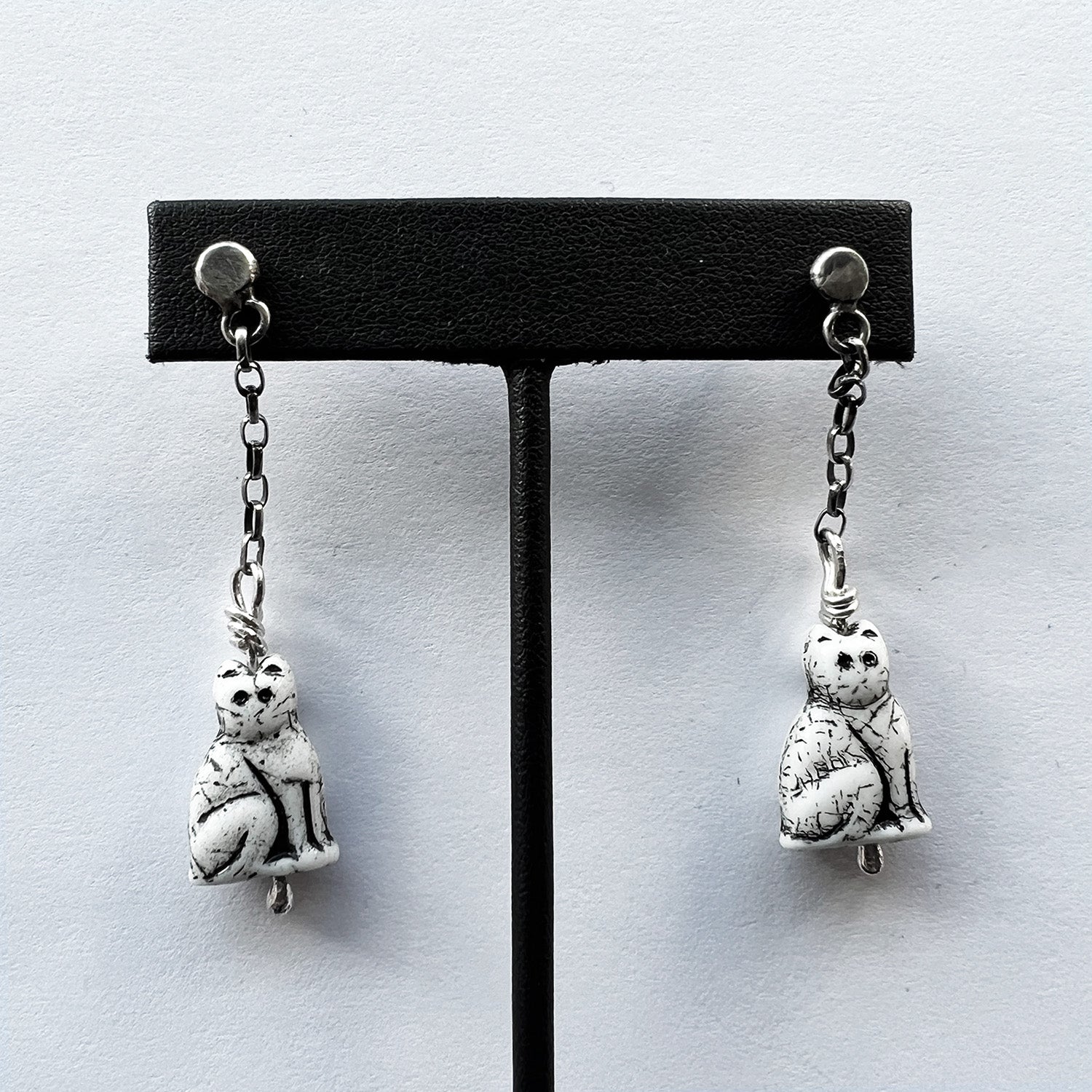 #208 Ghost Cat Earrings by Emily Burton