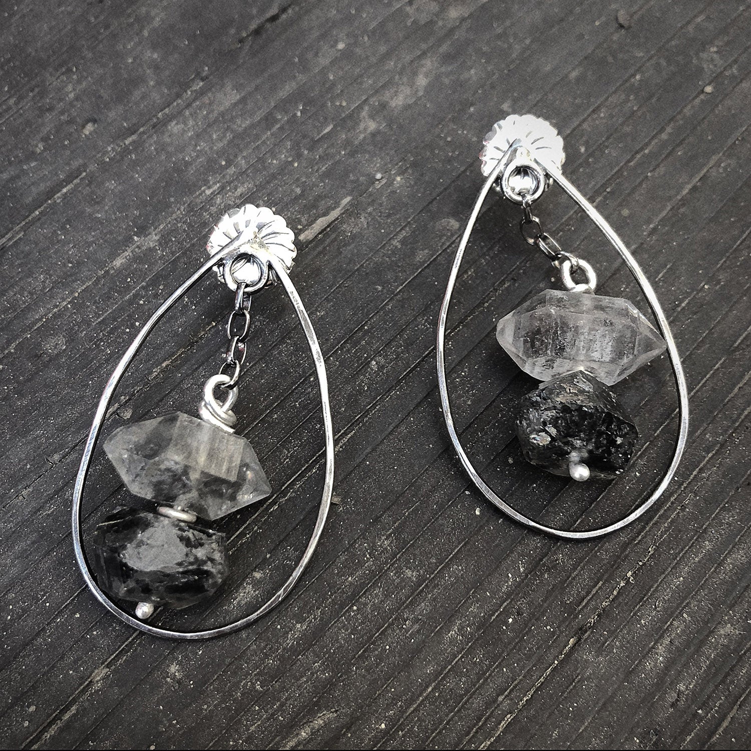 #209 Smoky Quartz Oval Point Earrings by Emily Burton