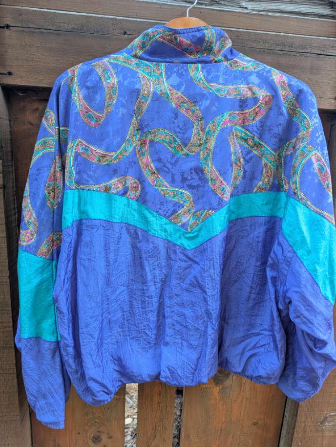 Vintage 90s Crinkle Windbreaker - Purple & Teal | The Funky Bazaar