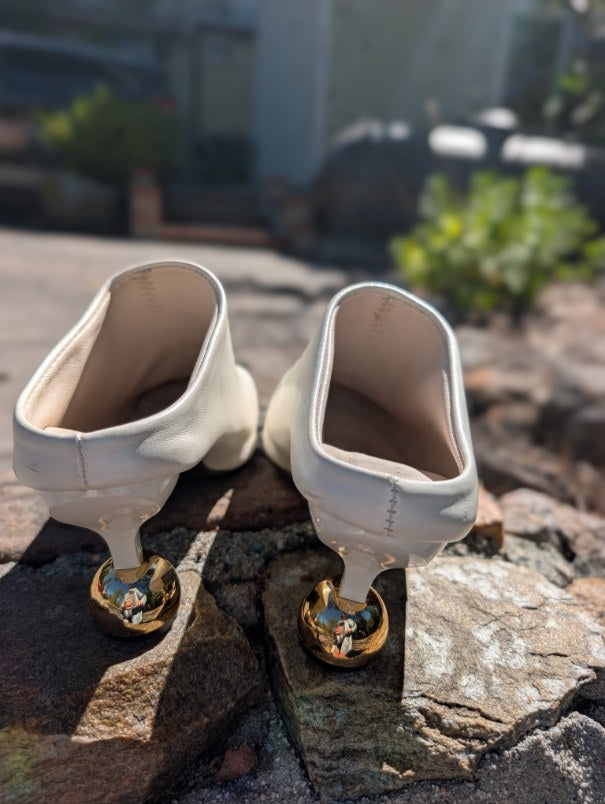 Ecru Square Toe Mules