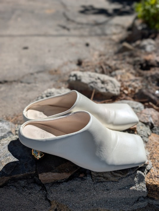 Ecru Square Toe Mules