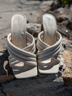Chunky Heel Sandals in Cream