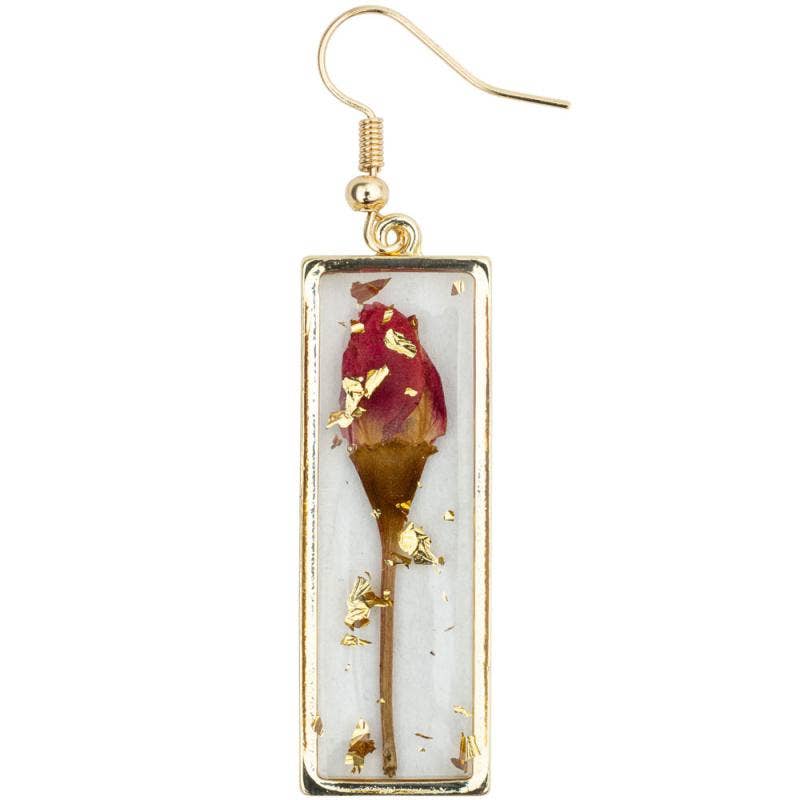 RECTANGLE SHAPED DRIED FLOWER EARRINGS