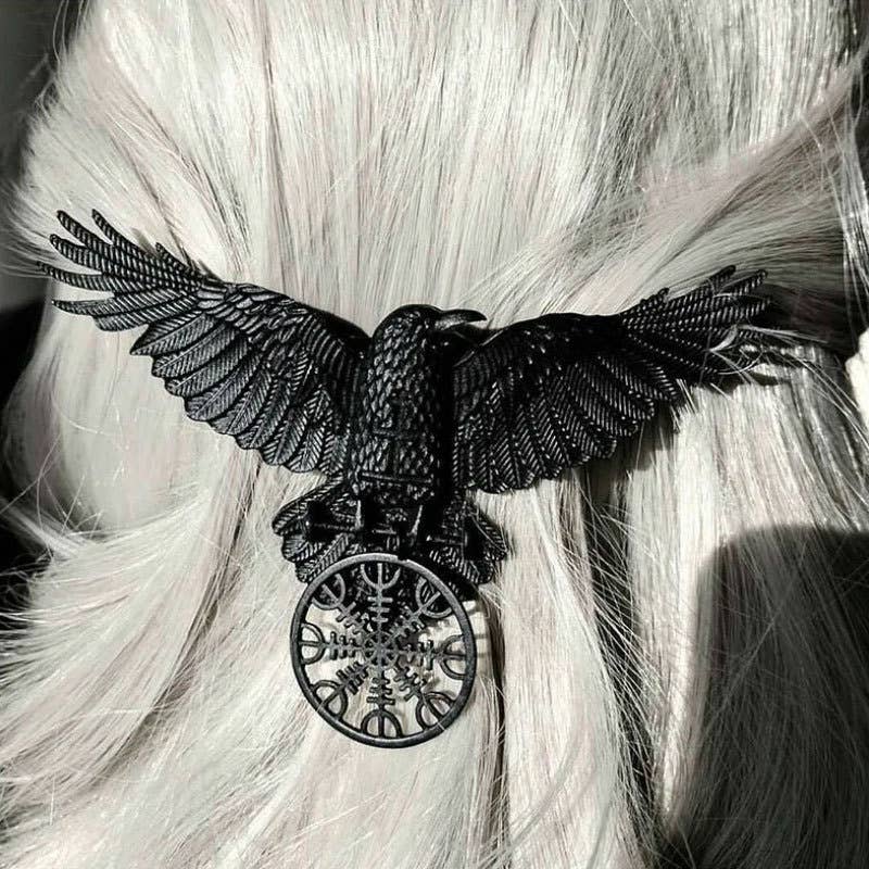 Vintage Viking Black Raven Hair Clip Duckbill Clip