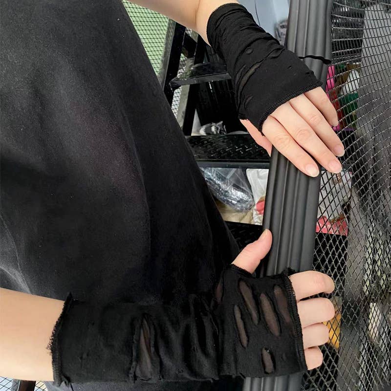 Punk dark Harajuku style sleeves torn gloves and sleeves