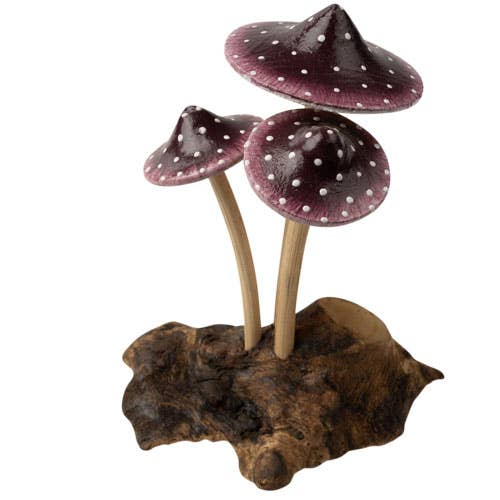 PURPLE 3 MUSHROOMS WOOD BASE