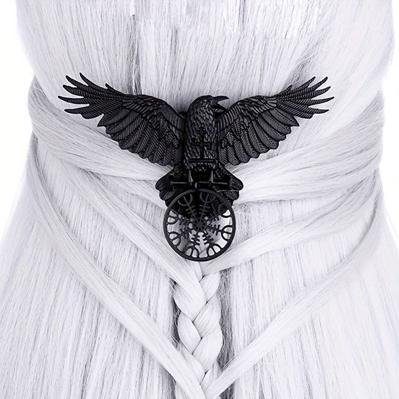 Vintage Viking Black Raven Hair Clip Duckbill Clip