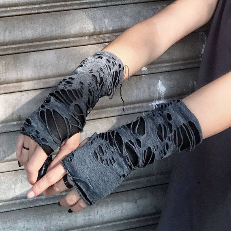 Punk dark Harajuku style sleeves torn gloves and sleeves