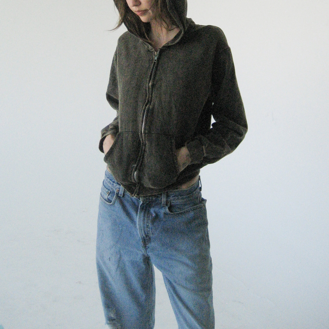 Acid Wash Oversized Zip-Up Hoodie
