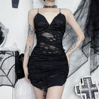 Sexy Black Ruched Midi Dress With Split Hem